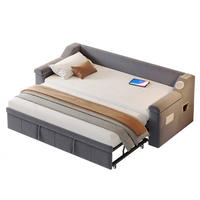 SCHLAFSOFA 90/190-180/190 cm mit hydraulischem Auszug, Bluetooth-Stereo, USB und Ablagefächern, Grau - Grau, Textil (216/69/97cm) - Redom