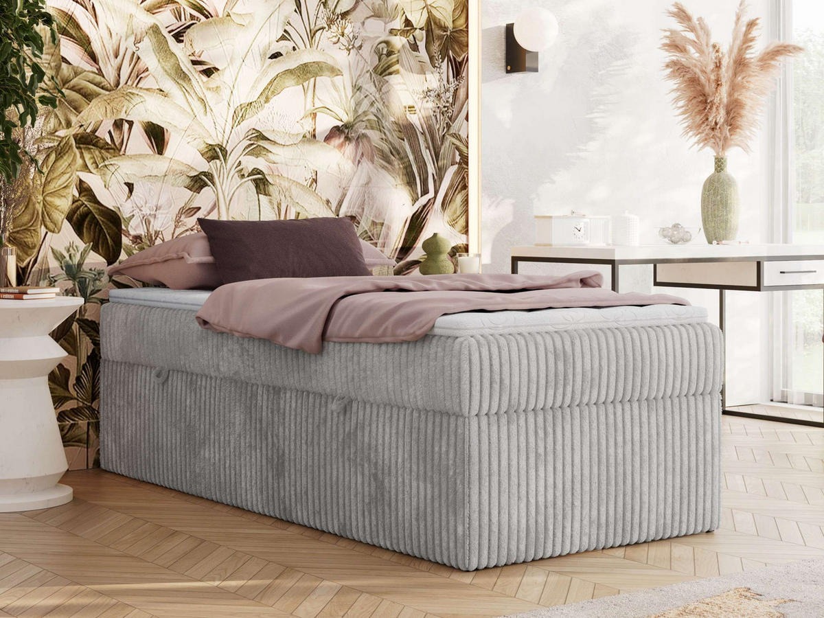 BOXBETT ZERO 90/200 - Hellgrau Cord - H3 - Topper T25 - Hellgrau, Textil (90/200cm) - MKS