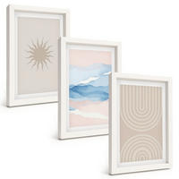 BILDER SET 3er Set - 20x30 cm Weißer Rahmen - Sonnenwellen abstrakte Linien Pastell - Weiß, Kunststoff (20/30cm) - TULUP