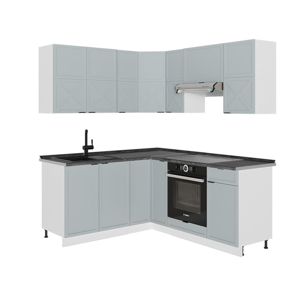 ECKKÜCHE Fame-Line Hellblau-grau/Weiß 160 x 190 cm, AP Anthrazit - Blaugrau/Weiß, Holzwerkstoff (190/81.6/60cm) - Vicco
