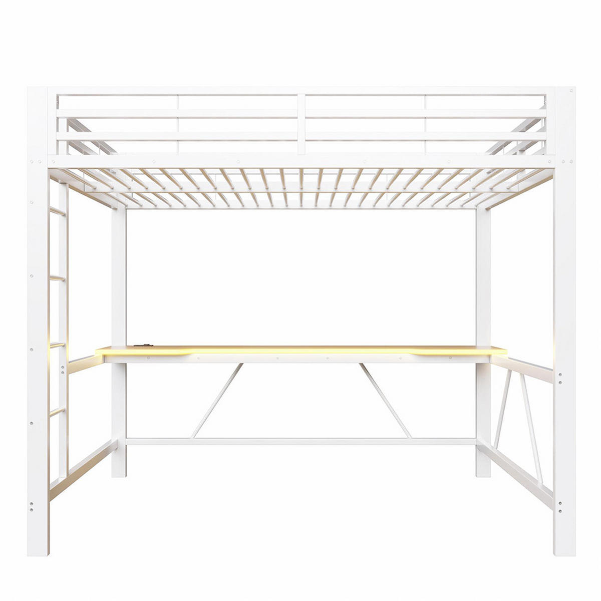 METALLBETT 140x200 cm mit Schreibtisch in Weiß - Weiß, Metall (140/200cm) - KOMHTOM