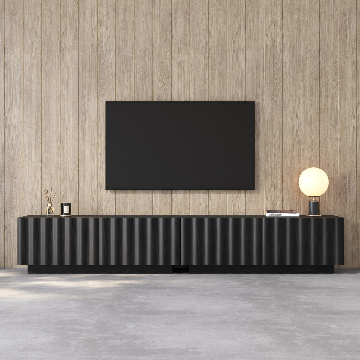 TV-SCHRANK Wellenfront Push-to-Open Stauraum modern - Schwarz, Holzwerkstoff (40/35/200cm) - FLIEKS