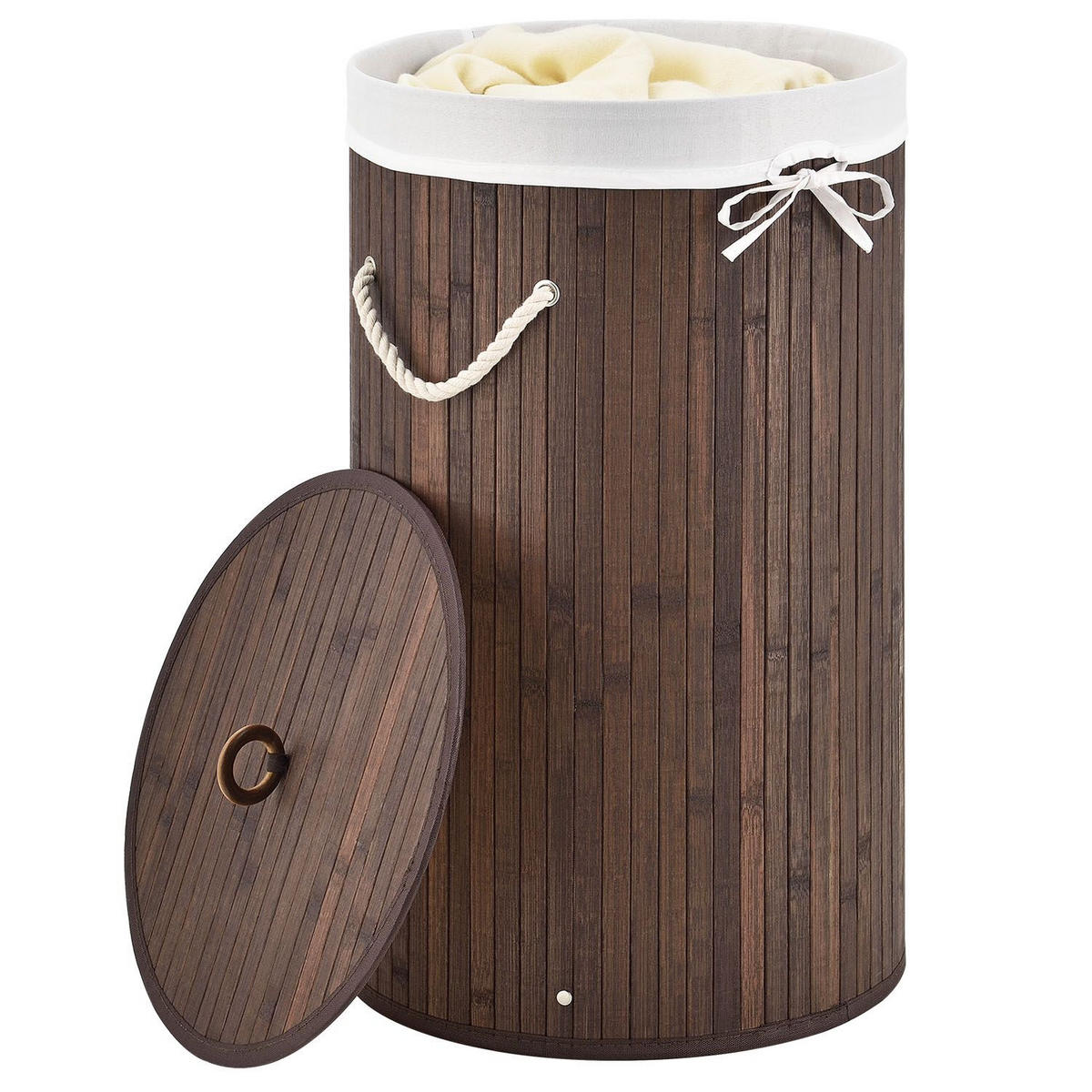 WÄSCHEKORB Curly-Round 55 L natur - Braun, Holz (35/60/35cm) - Juskys