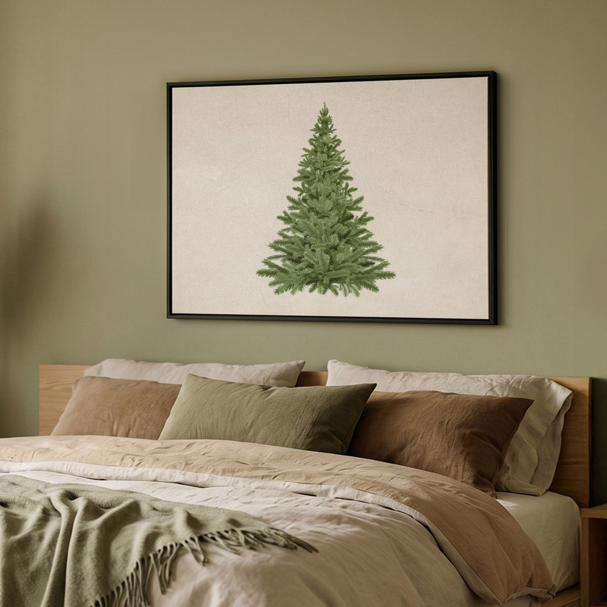 LEINWAND Bilder mit Rahmen - Weihnachtsbaum - Grün - Weihnachten - Feiertage - 100x70 - Olivgrün, Textil (100/70cm) - MuchoWow