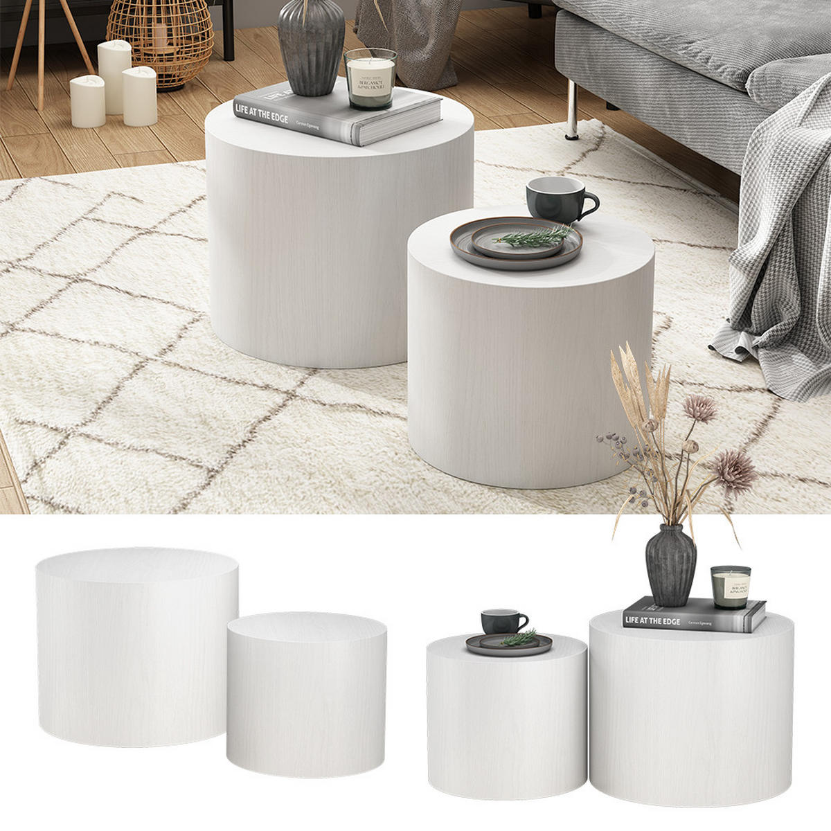 COUCHTISCH-SET Giva Weiß 48 x 48 cm - Weiß, Holzwerkstoff (48/48/38cm) - Vicco