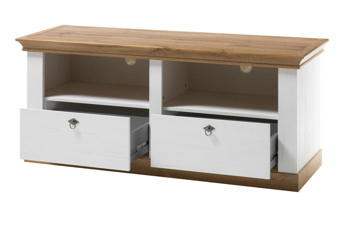 TV-LOWBOARD weiß Pinie, Eiche Wotan 150 cm, TV Unterteil mit Komforthöhe - Silberfarben/Eiche Wotan, Holzwerkstoff/Metall (152/64/52cm) - Furn.Design