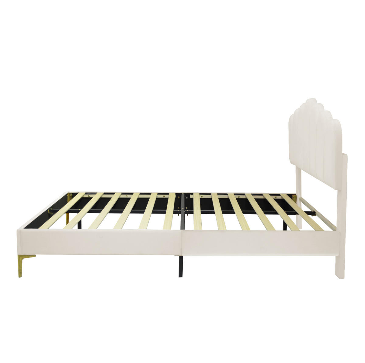 ČALÚNENÁ posteľ z MDF, zamatu a kovu 140x200 cm béžová s nastaviteľným čelom, roštom a nosnosťou 250 kg - béžová, kompozitné drevo (140/200cm) - Modfu