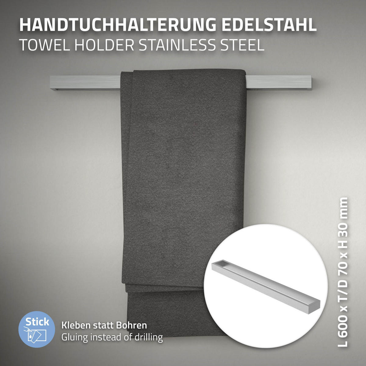 HANDTUCHHALTER 60cm - Silberfarben, Metall (7/3/60cm)