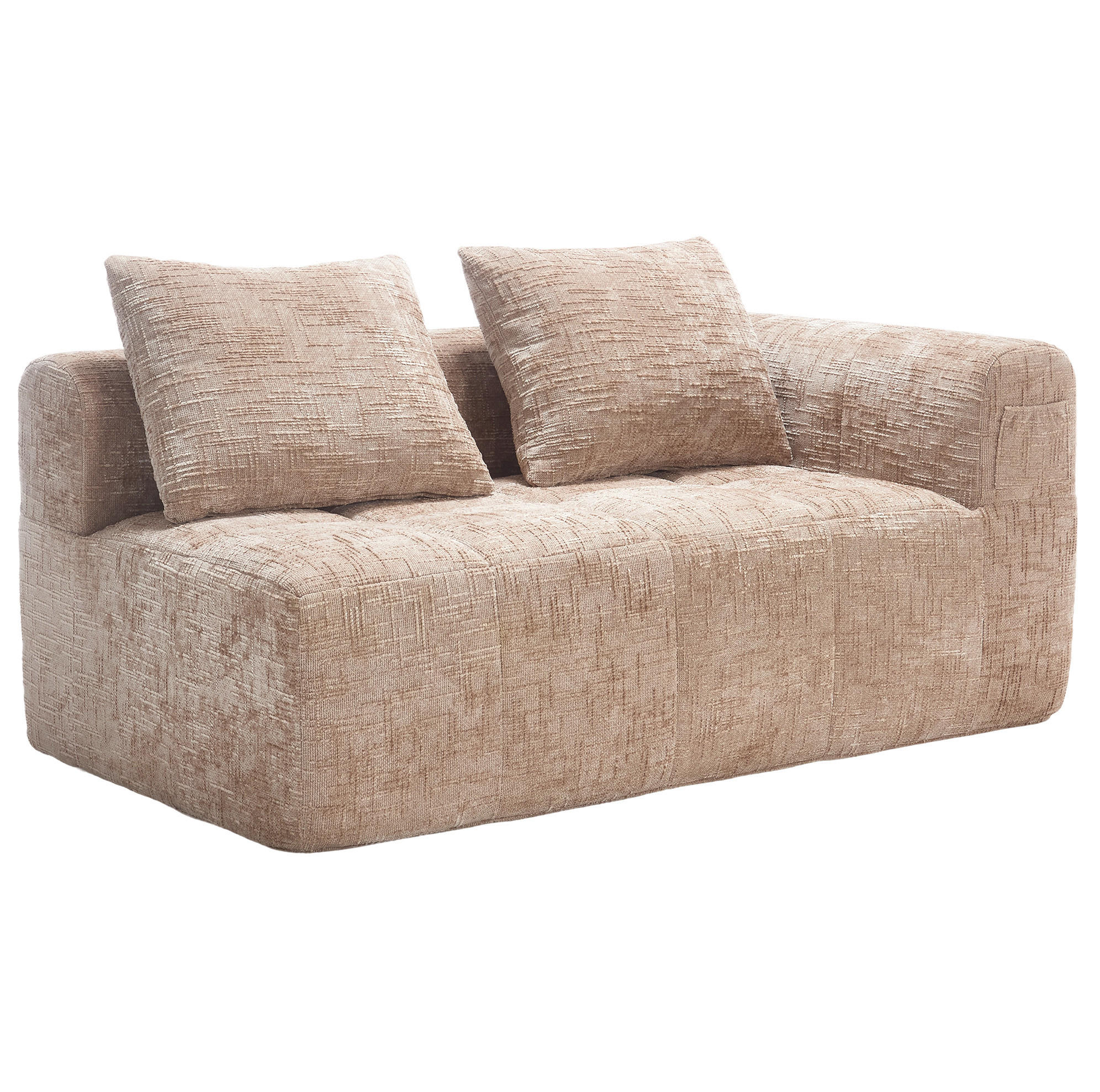 OKWISH POHOVKA 158/90/60 cm khaki z chenille s kapsami a polštářem