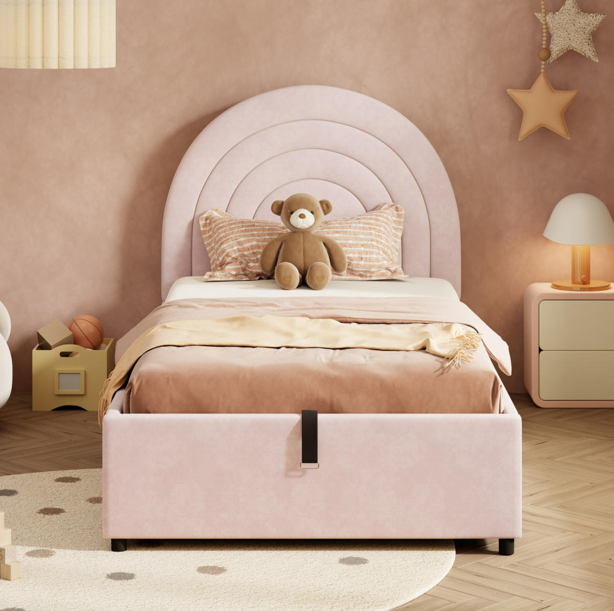 BETT mit hydraulischem Stauraum 90x200 cm Samt Pink - Pink, Metall (90/200cm) - Beauniv