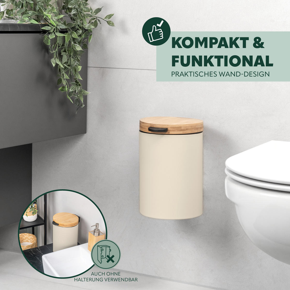 WAND-KOSMETIKEIMER 3 L, rund, beige - Beige, Metall (17/25/23cm) - bremermann