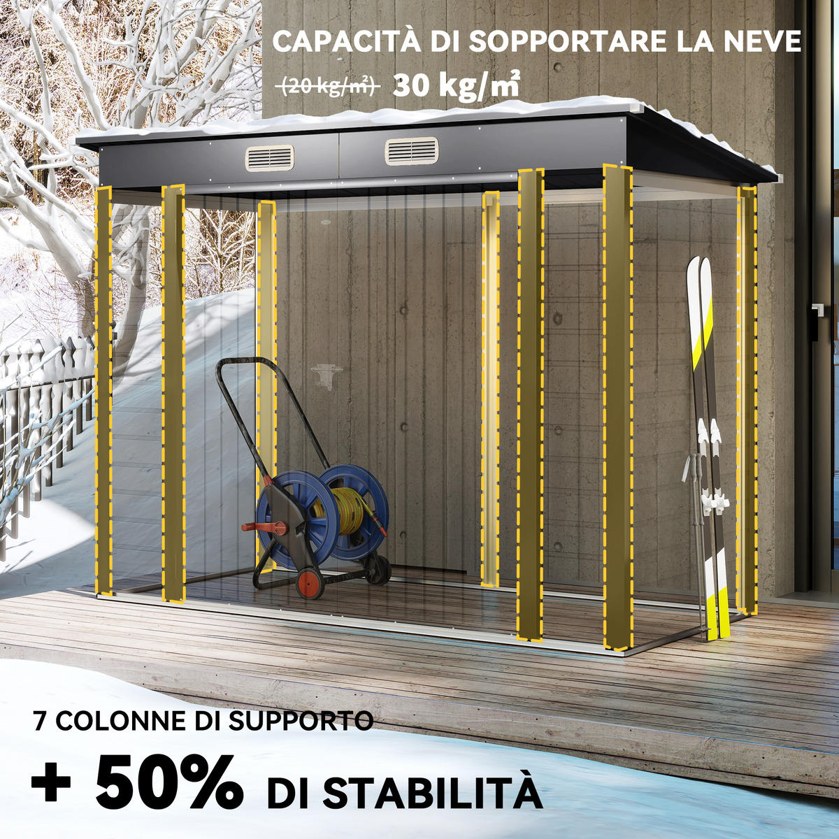 GARTENHAUS mit Schloss, verzinkter Stahl 249 x 121 x 183 cm ,grau - Dunkelgrau, Metall (121/183/249cm) - Vallsero