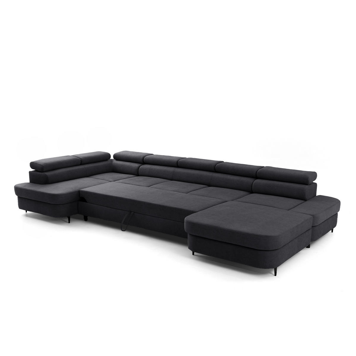 ECKSOFA U-Form PRIAM MAXI U Links mit Schlaffunktion 125x317 Velours Dunkelgrau - Dunkelgrau/Schwarz, Holz/Textil (203/91/400cm) - Muffo