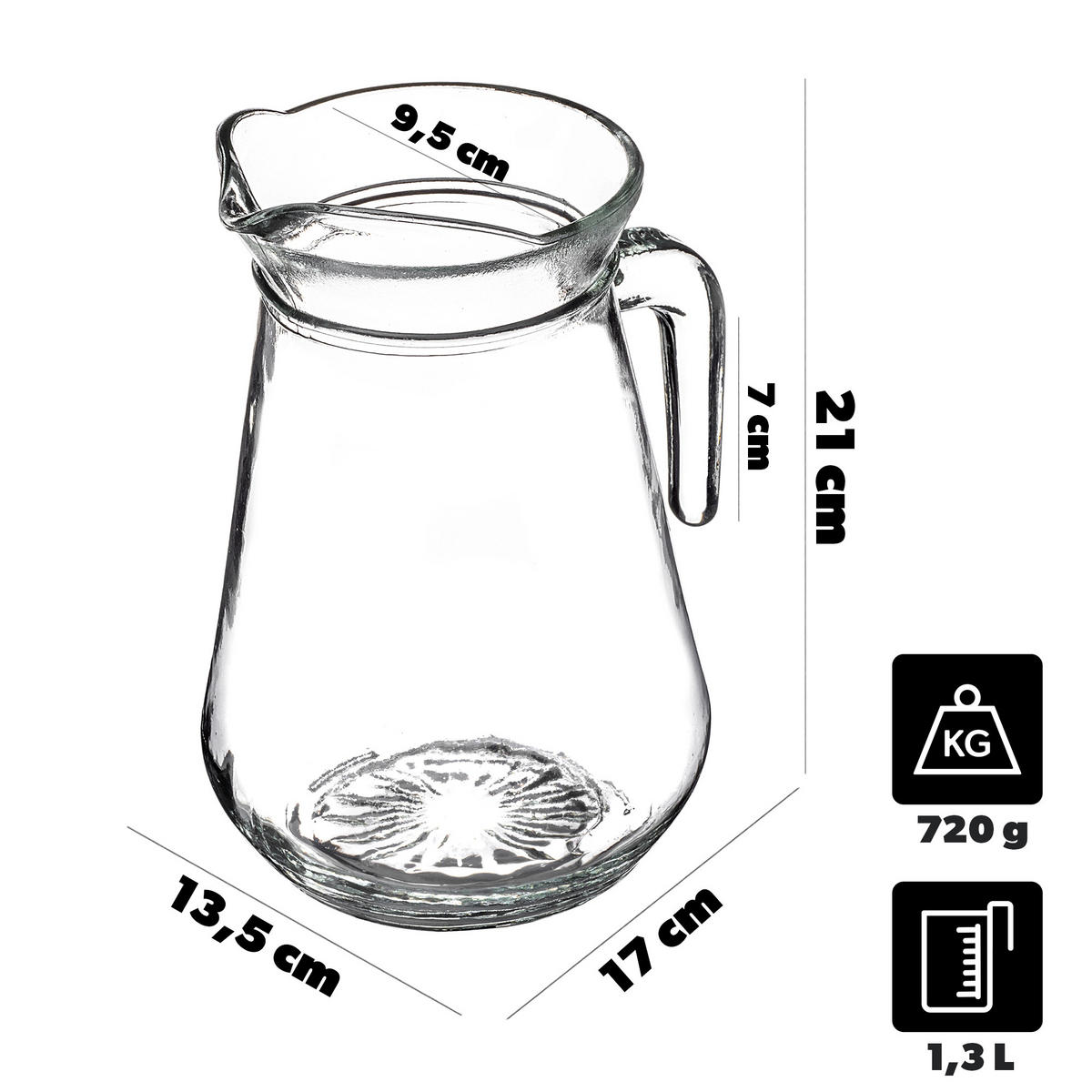 GLASKRUG mit Auslauf und handlichem Griff, 1.3L - Transparent, Glas (1.3L) - KADAX