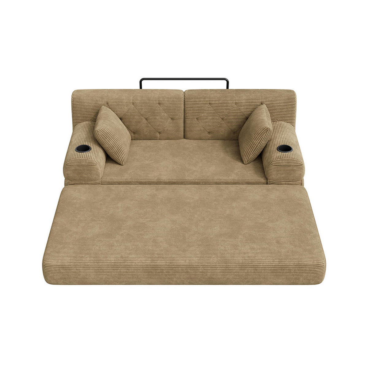 2-SITZER-SOFA – Cord, Metallrahmen, Becherhalter, kompakt, Khaki - Cappuccino, Textil (80/81/168cm) - KOMHTOM