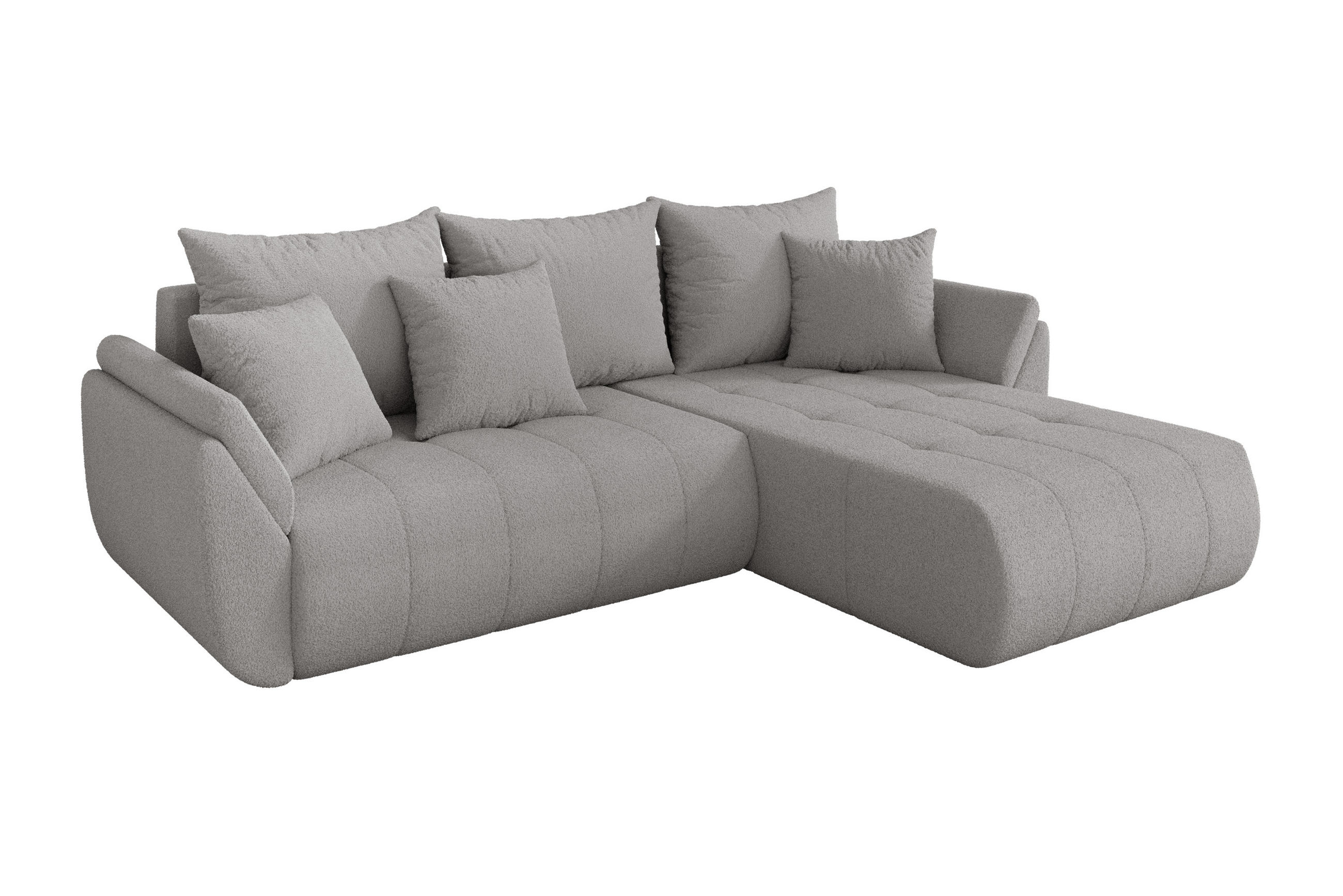 ECKSOFA mit Schlaffunktion Ottomane Rechts TOKO-L 277x194x86 Hellgrau Bouclé - Silberfarben/Hellgrau, Holzwerkstoff/Kunststoff (277/194cm) - ALTDECOR