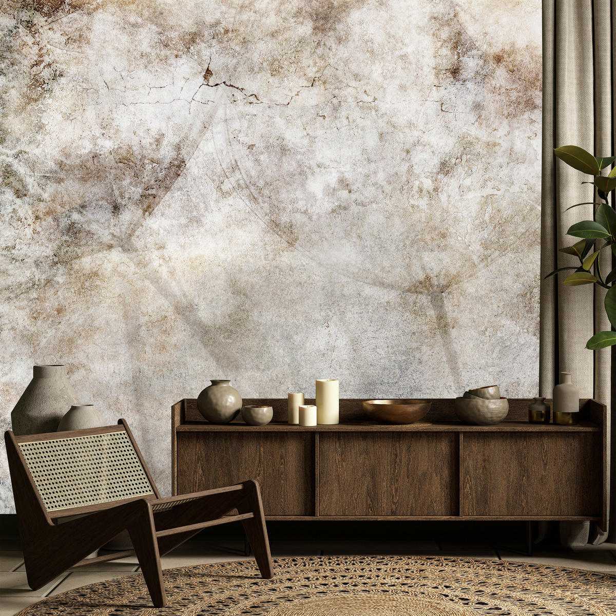 FOTOTAPETE Löwenzahnsamen Beton Retro Stil 150x105 - Beige/Braun, Papier (150/105cm) - Muralo