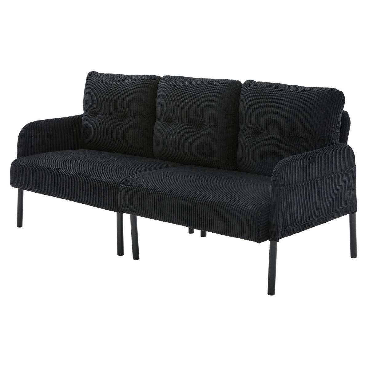 SOFA 3-Sitzer mit Seitentasche Cord Schwarz - Schwarz, Kunststoff (171/80/72cm) - Meubliv