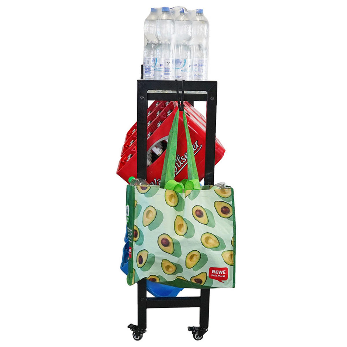 GETRÄNKEKISTENREGAL Königssee L PLUS mit Ablage 119x110x33 6 Kisten auf 2 Ebenen Auf Rollen Schwarz - Schwarz, Metall (110/119/33cm) - PROREGAL