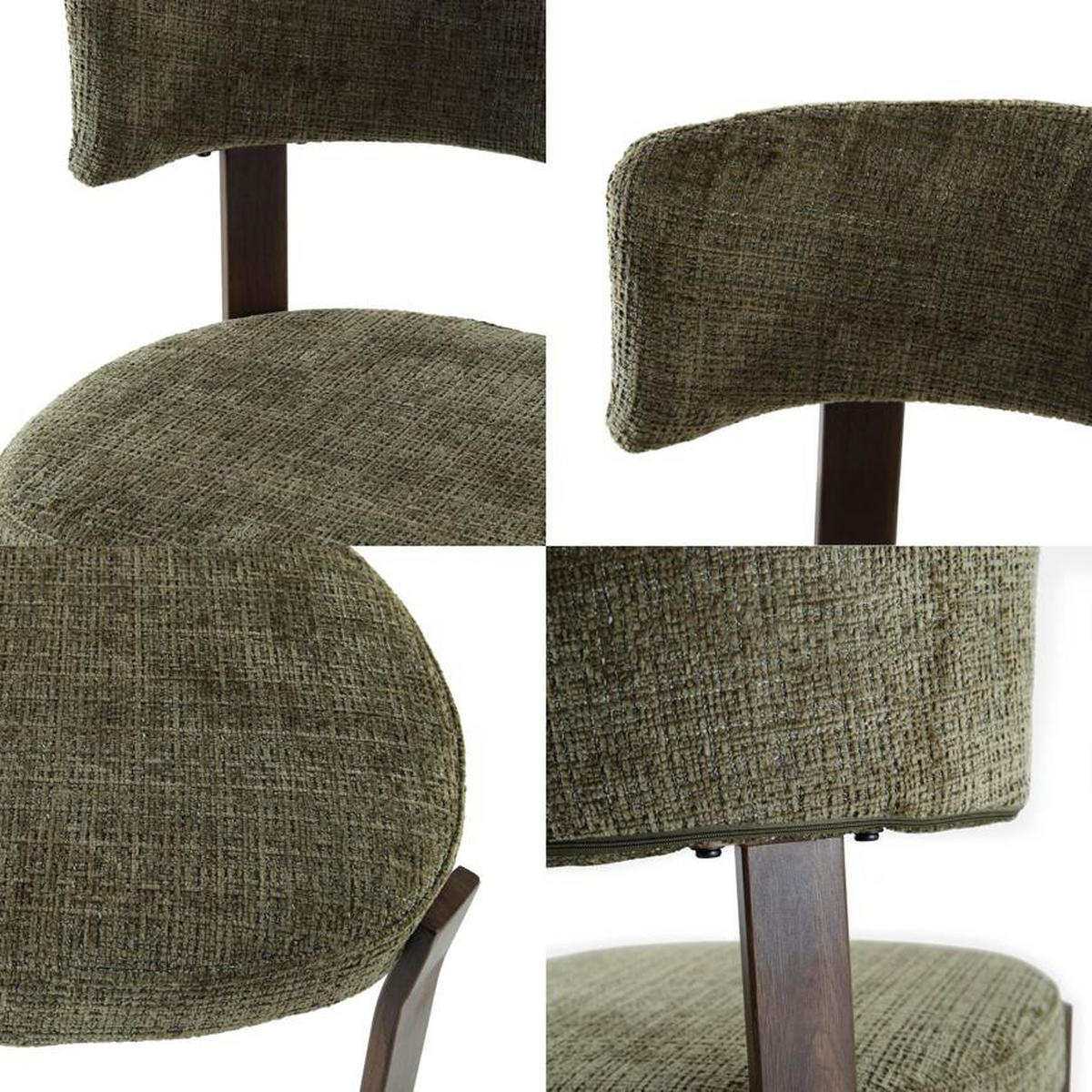STÜHLE 4er-Set gepolstert im japanischen Stil mit khakifarbenem Chenille-Stoff und Beinen aus Metall in Walnussoptik - ZOE - Schwarz/Grün, Textil/Metall (52/77/43.5cm) - Sicaan