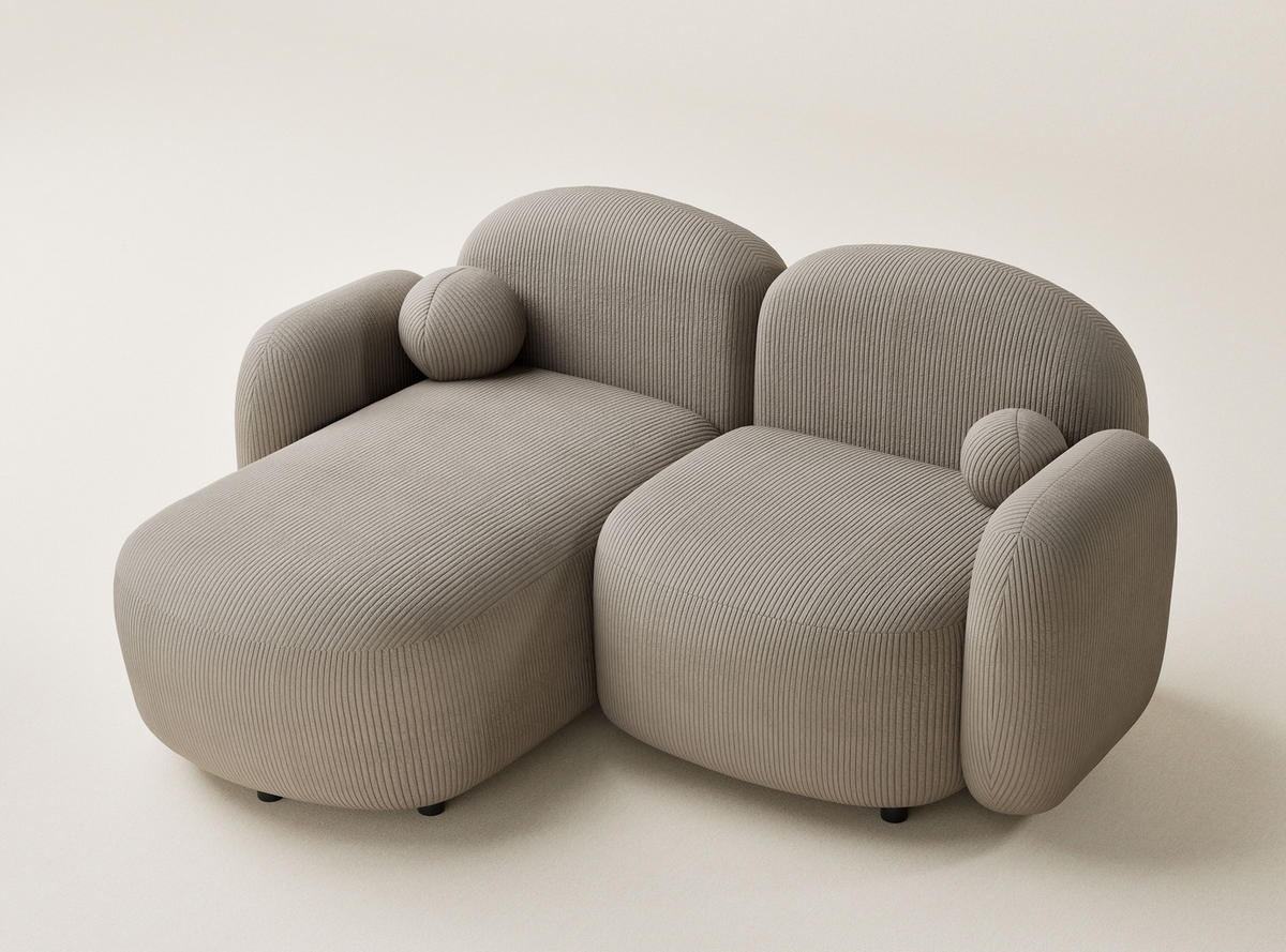 ECKSOFA Bahama Beige Samtstoff - Links Seite - Beige/Schwarz, Holz/Holzwerkstoff (146/190cm) - Maison de Reve
