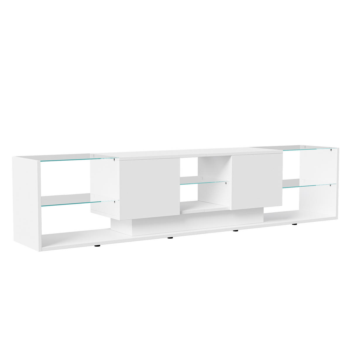 LOWBOARD, 200 x 35 x 45 cm LED Highlights mit Offenen Stauraum und 2 Schubladen, Glastrennwand, MDF - Weiß, Glas (35/45/200cm) - WoodenAura