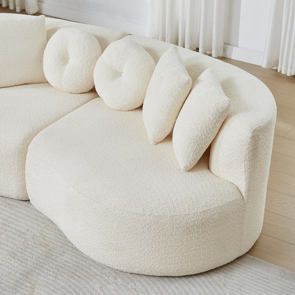 MODULSOFA 2-teilig geschwungen Cashew-Form mit 6 Kissen, DE-42899, Beige - Beige, Textil (223/79/109cm) - ComfortXL