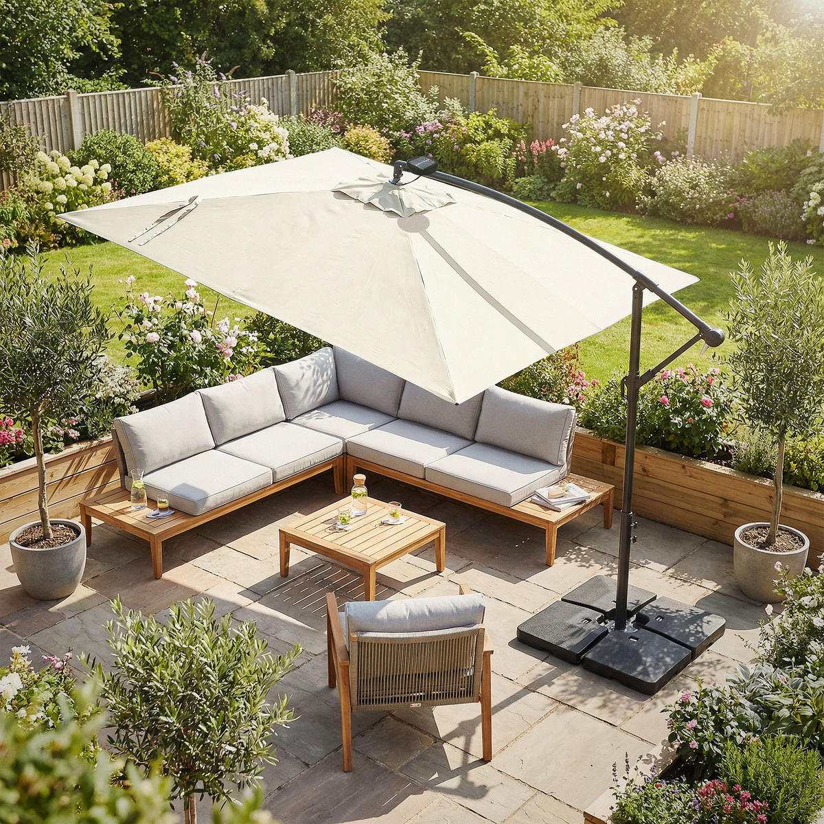 AMPELSCHIRM Ø 330 cm in Beige aus Aluminium mit LED-Solar - Beige, Metall (330/330cm) - ML-DESIGN