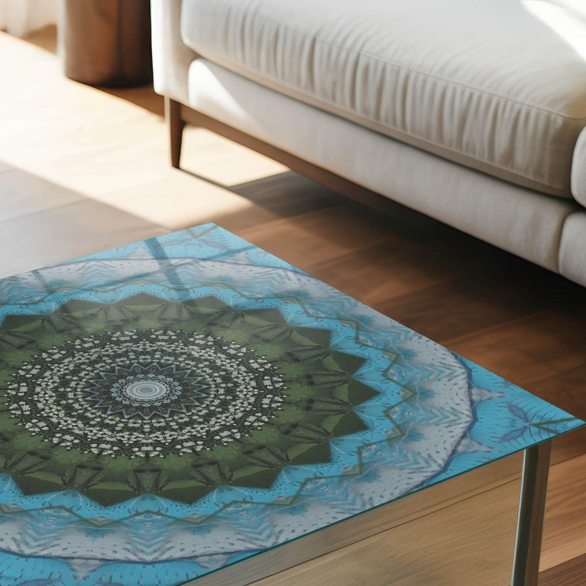 TISCHPLATTE 50x50 cm – Natur-Mandala - Beige, Glas (50/50/0.4cm) - Wallfluent