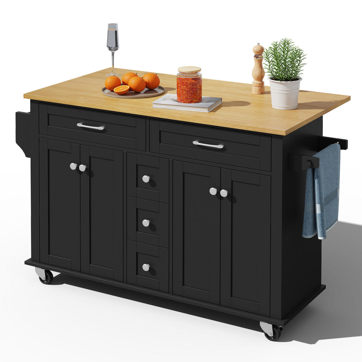 KÜCHENINSEL 140/40(65)/89 cm aus MDF mit ausklappbarer Arbeitsplatte Schwarz/Natur - Schwarz, Holzwerkstoff (140/89/65cm) - Modenvie