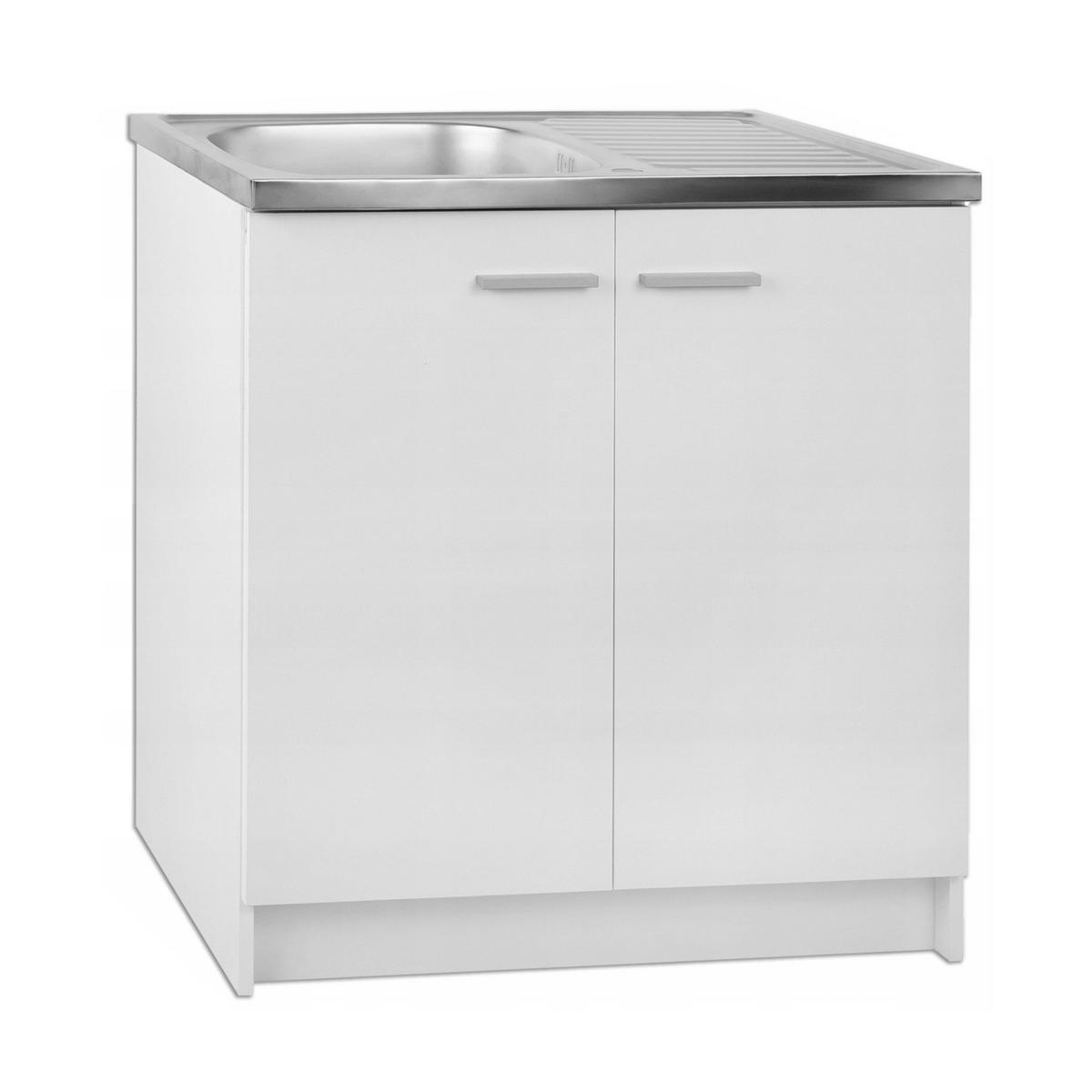 SPÜLUNTERSCHRANK 80cm mit Spüle + Armatur + Siphon weiß - Weiß, Holzwerkstoff (80/82/50cm) - Stamar