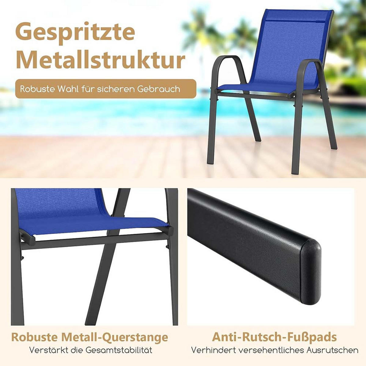 GARTENSTÜHLE Blau(4-teilig) - Blau, Metall (70/84/56cm) - COSTWAY