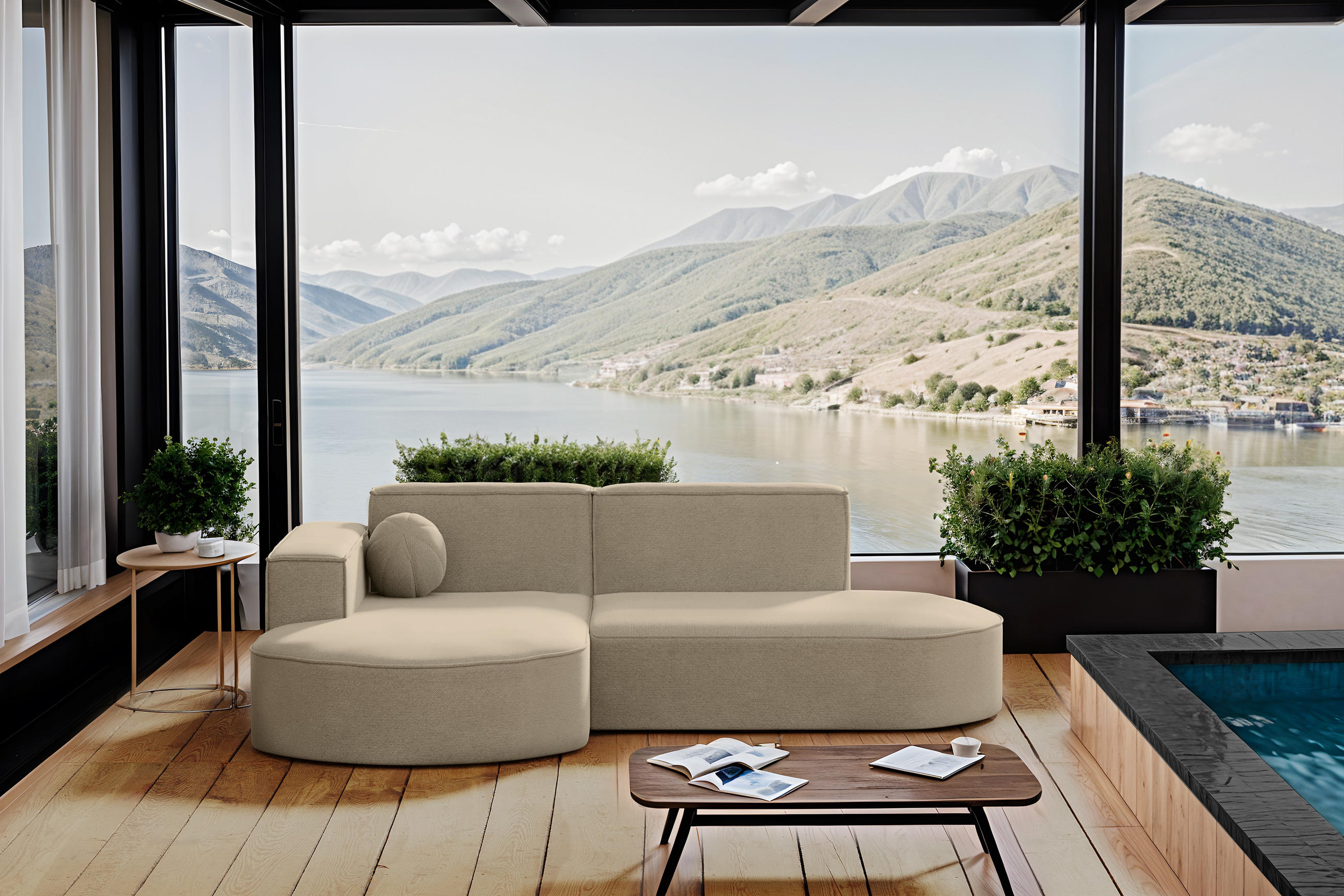 GARTENECKSOFA L-Form Designer Modena Studio Patio Beige Links - Beige, Holz/Textil (165/78/236cm) - Kaiser Möbel