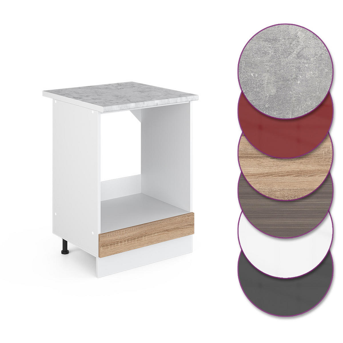 HERDUMBAUSCHRANK R-Line Sonoma 60 cm, AP Marmor - Weiß/Sonoma Eiche, Holzwerkstoff (60/81.6/60cm) - Vicco