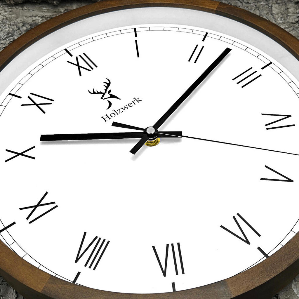 Thumbnail - Holzwerk Wanduhr, Braun, Weiß, Schwarz, Holz, Glas, Metall, Holz Optik, Rund, 30x30x4.2 cm, CE, Dekoration, Uhren, Wandu...