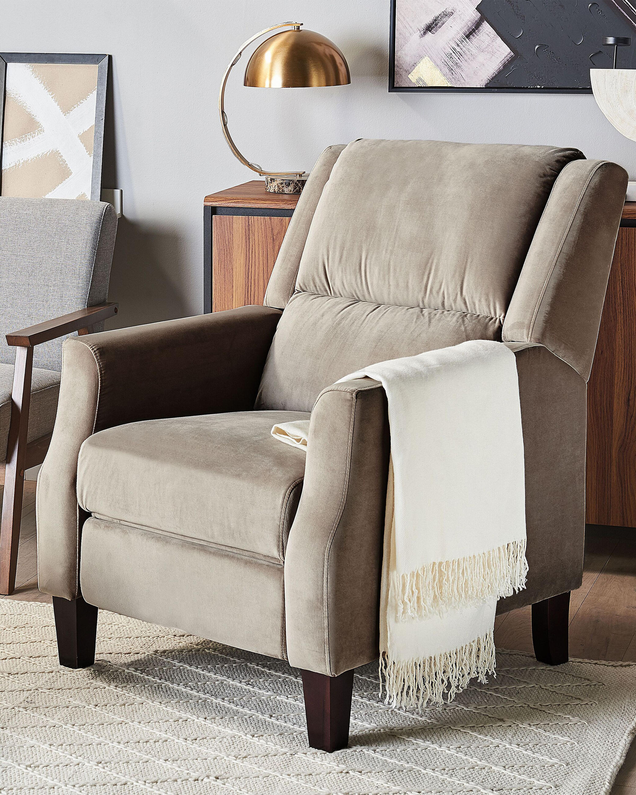 SESSEL Samtstoff taupe verstellbar Egersund - Beige/Dunkelbraun, Textil (75/97/141cm) - Beliani