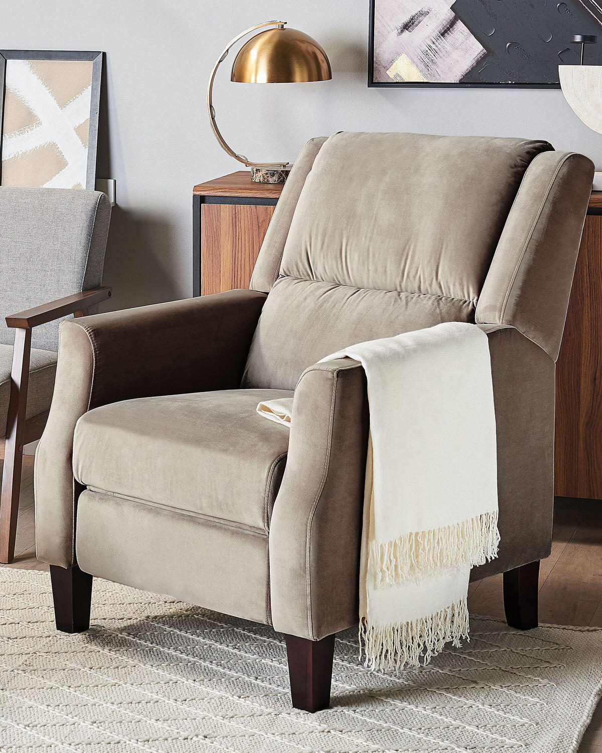 SESSEL Samtstoff taupe verstellbar Egersund - Beige/Dunkelbraun, Textil (75/97/141cm) - Beliani