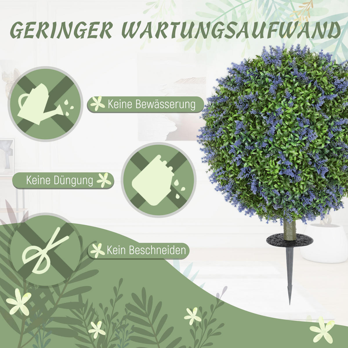 KÜNSTLICHER 2er-Set Lavendel 60 cm mit UV Schutz - Multicolor, Kunststoff (60cm) - HOMCOM
