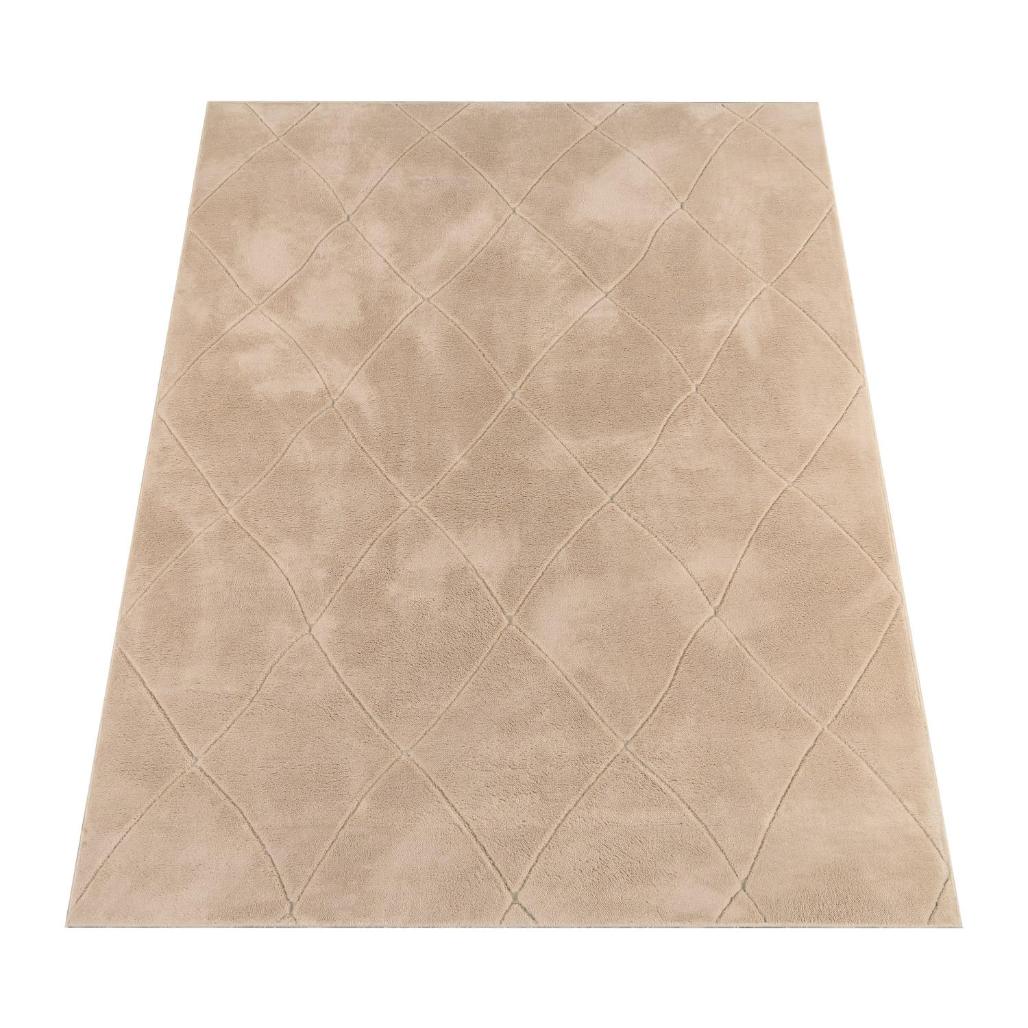 KURZFLORTEPPICH Waschbar, mit Rauten-Struktur, Beige, 60 x 100 cm - Beige, Textil (60/100cm) - KADIMA DESIGN