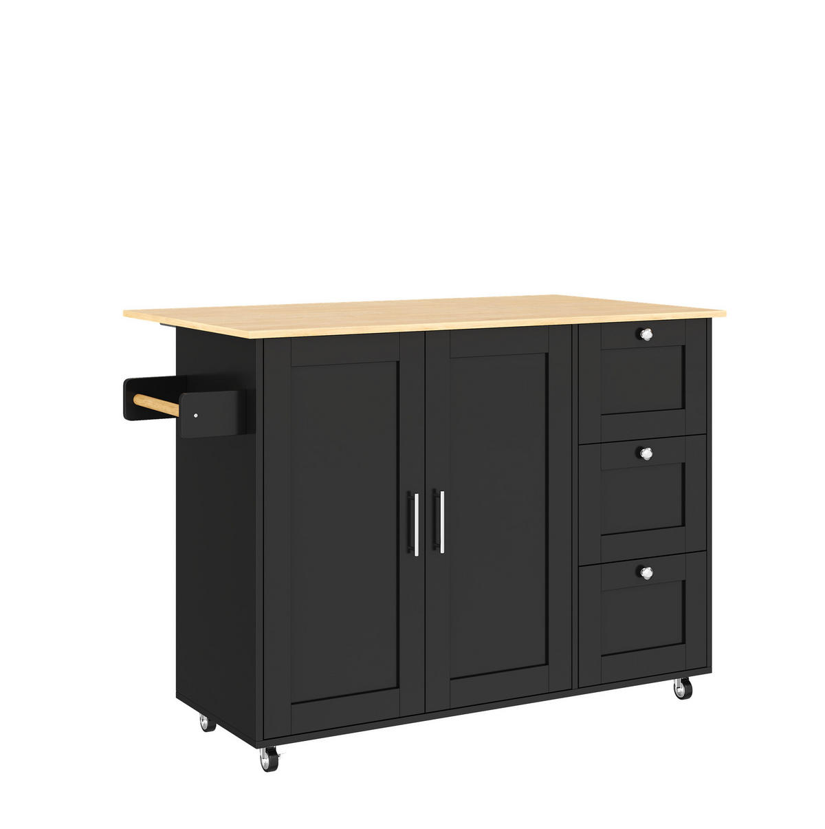 KÜCHENINSEL 135/90/44(70) cm Schwarz/Natur aus MDF mit klappbarer Arbeitsplatte - Schwarz, Holzwerkstoff (44/90/135cm) - OKMYHOME