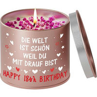 KERZE 18. Geburtstag Sojawachs Lavendelduft Metallhülle - Pink, Metall (8.5cm)