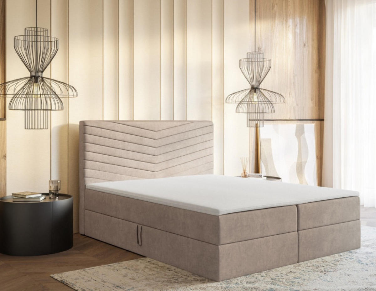 BETT Beige G4 Mit Bettkasten Und Matratze 180x200 cm - Beige, Textil (180/200cm) - Sepro Meble