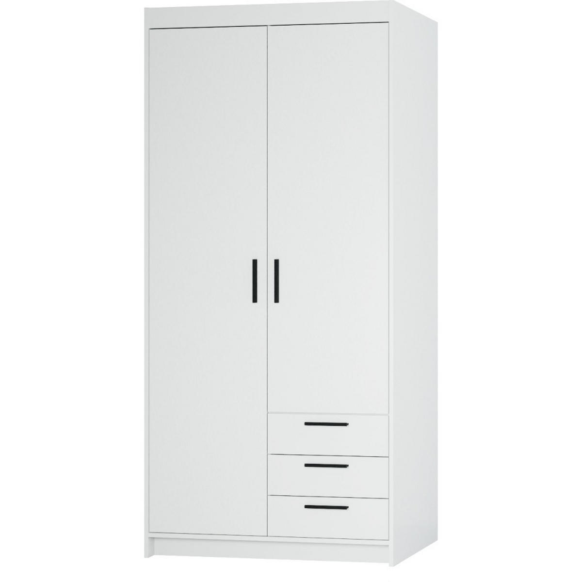 DREHTÜRENSCHRANK Elena mit 2 Türen und 3 Schubladen, mit Spiegel Weiß - Weiß, Holzwerkstoff (90/190/53cm) - Beautysofa