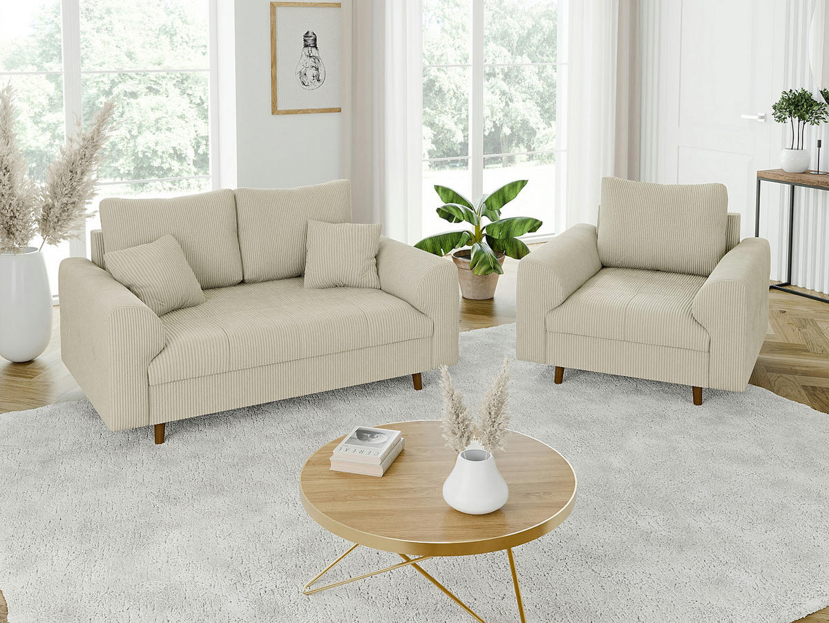 2-SITZER-SOFA Alma Beige Cord - Beige/Braun, Holz/Textil (150/81/93cm) - S-Style Möbel