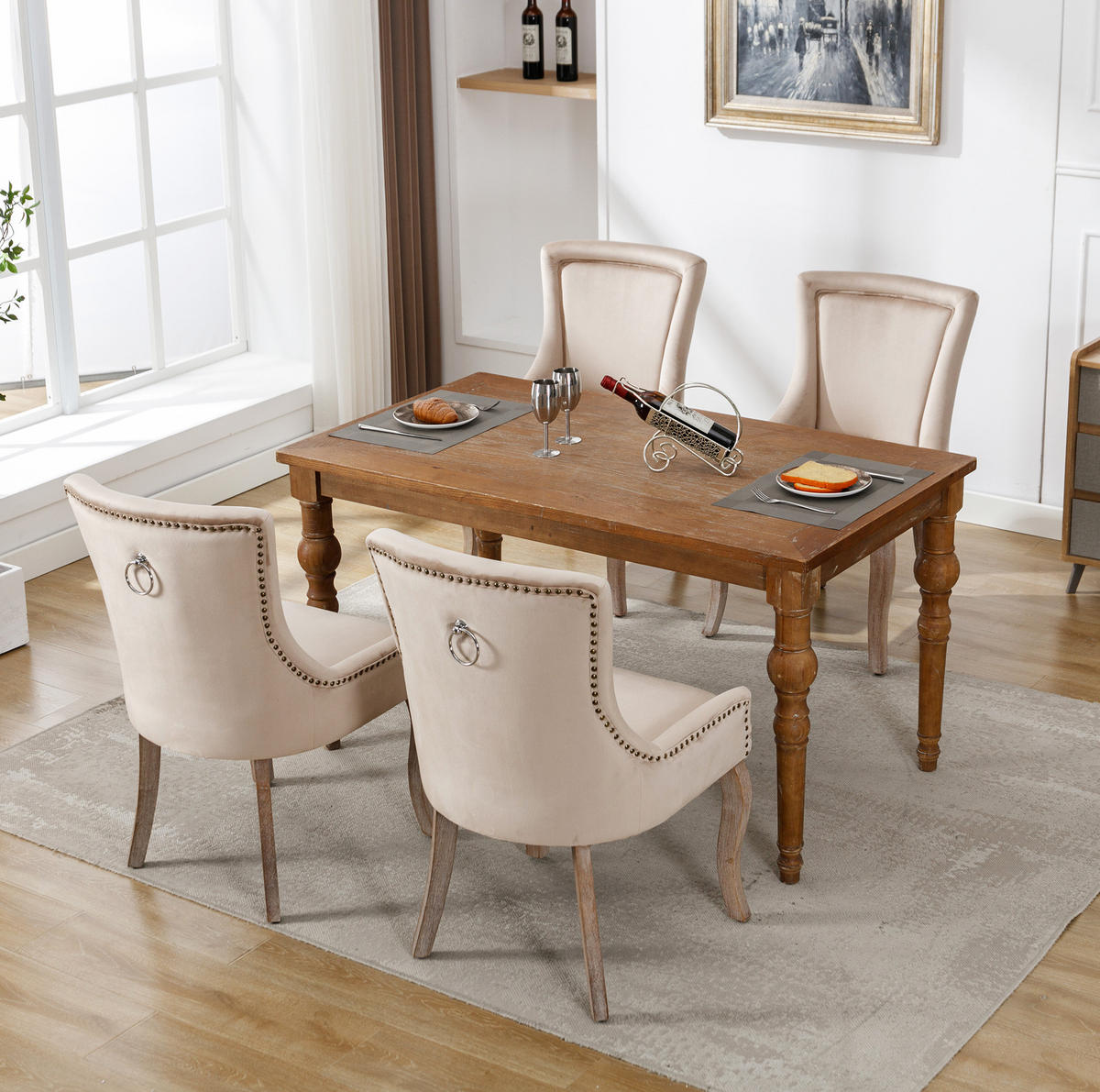 ESSZIMMERSTUHL gepolstert Samt Beige Massivholzgestell 4er-Set - Beige, Holz (61/91/55.1cm) - Meubliv