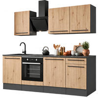 KÜCHENZEILE Eiche Artisan, Grau 7-teilig 220 x 210 cm, Küchenschrank Set mit viel Stauraum - Anthrazit/Eiche Artisan, Holzwerkstoff (220/210/60cm) - Inn.Furn