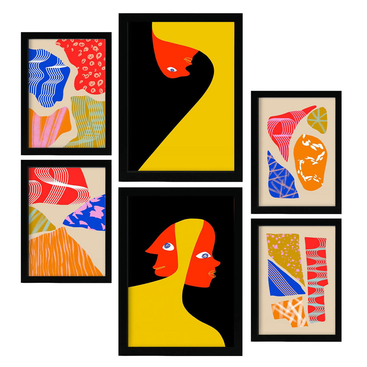 POSTER Set Mit 6 Auffällige Künste In Liebhaber Abstrakt A3 & A4 Schwarzer Rahmen - Schwarz, Papier (29/3cm) - Nacnic