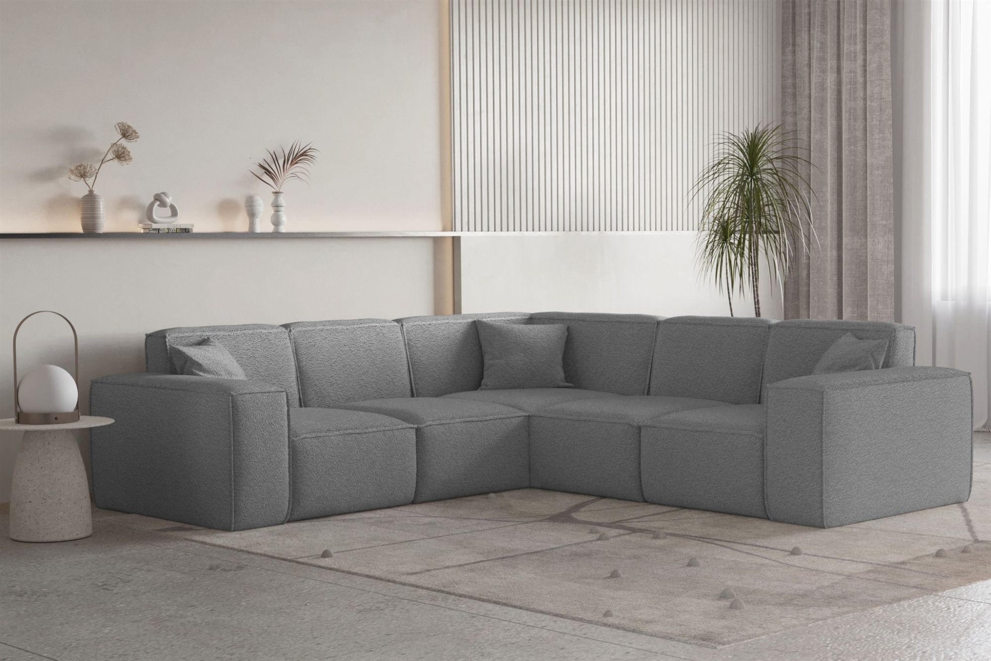 ECKSOFA Univ Celes Premium Ascot Bukla - Grau, Holzwerkstoff/Textil (246/246cm) - Fun Möbel