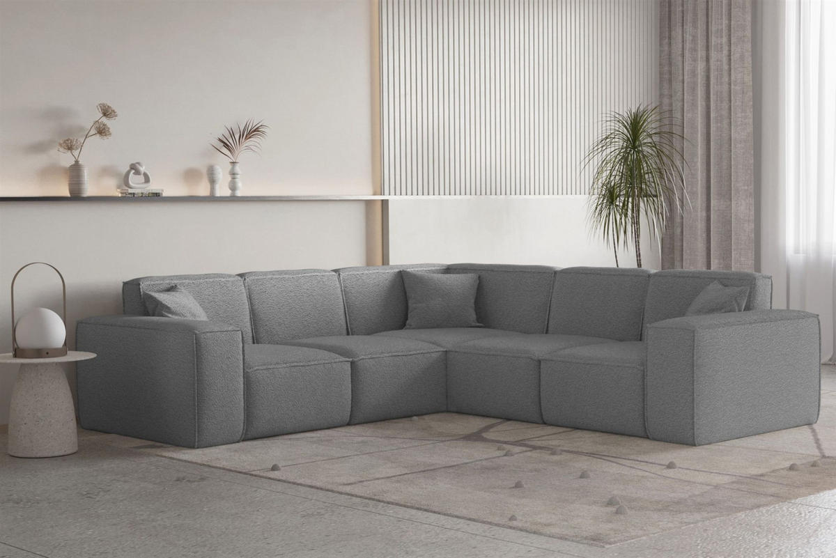 ECKSOFA Univ Celes Premium Ascot Bukla - Grau, Holzwerkstoff/Textil (246/246cm) - Fun Möbel