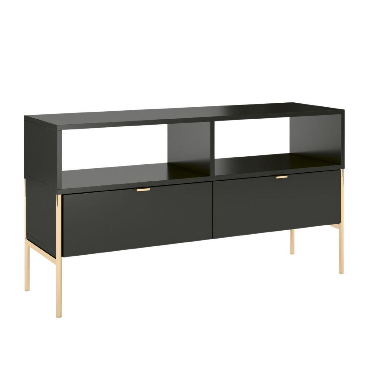LOWBOARD Polka, Schwarz, Goldene Details - Goldfarben/Schwarz, Holzwerkstoff/Metall (120/65/37cm) - Skandica